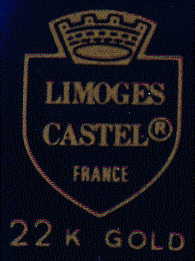limoges mark on reverse of plate. it says: Limoges Castel France 22k gold.