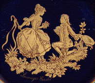 gilt picture of lovers on plate: a prince and shepherdess