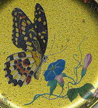 six coasters: closeup spotted butterfly with closing wings and blue flower