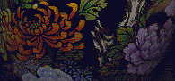 closeup of flowers from Chinese blue vase