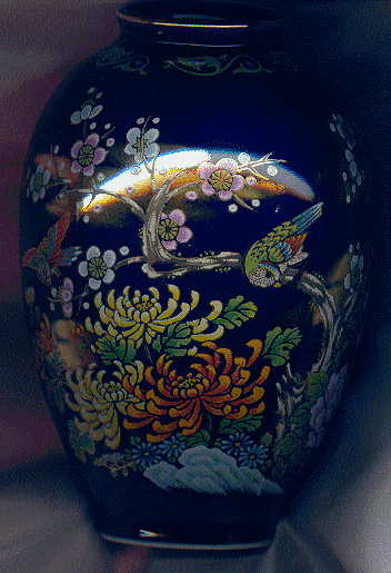 Chinese blue vase with gilt tree design: front view