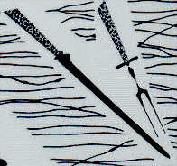 closeup of carving knife and fork from homemaker plate
