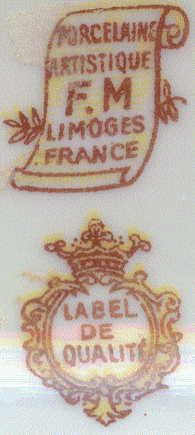 Limoges mark on base: Porcelains Artistique. F.M. Limoges France. Label de Qualite.