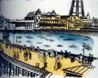 edwardian blackpool mug: closeup of view of pier