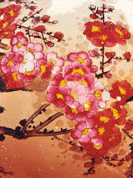 chinese painted inside ball, view A: closeup of twigs and blossom