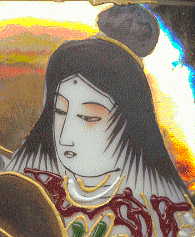 close-up of lady's head, showing japanese hairstyle.