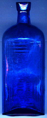 large blue victorian poison bottle: back view