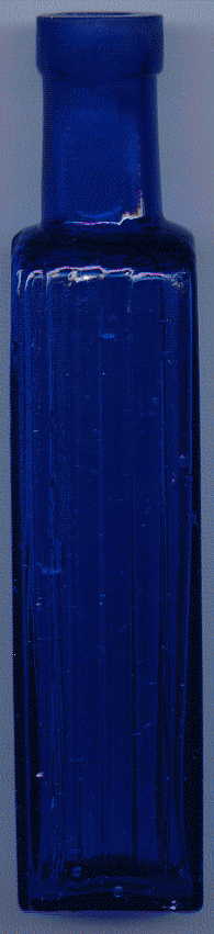victorian cobalt sulpholine bottle: side view A showing ribbed surface