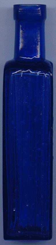 victorian cobalt poison bottle: view B showing ribbed surface