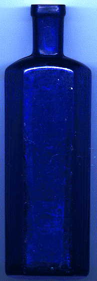 medium-large bristol blue victorian hexagonal poison bottle: back view showing three smooth sides for the paper label