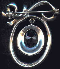 back of silver marcasite brooch, showing safety clasp