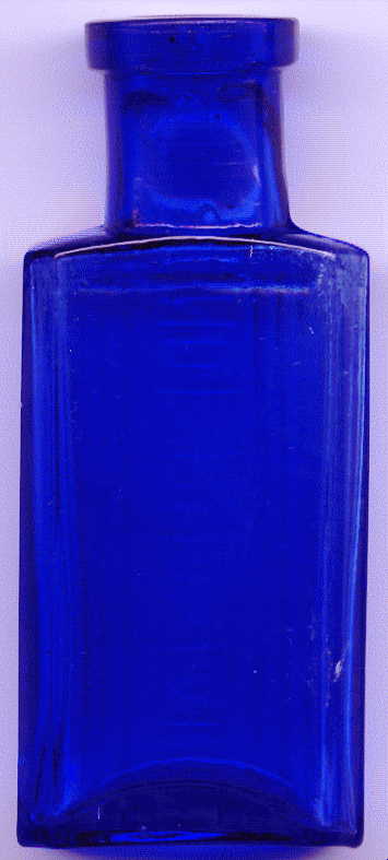 tiny bristol blue rectangular victorian ntbt poison bottle: back view