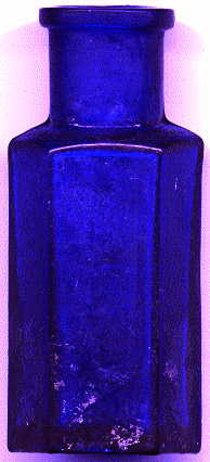 tiny bristol blue victorian hexagonal ntbt poison bottle: back view