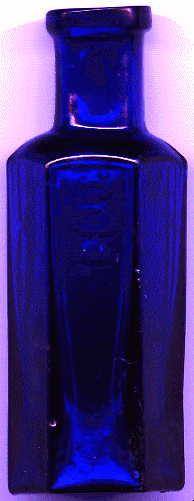 small bristol blue hexagonal victorian ntbt poison bottle: back view